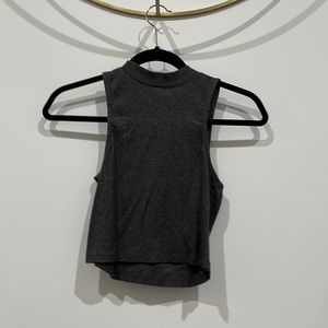 Dark gray knitted crop top mock neck